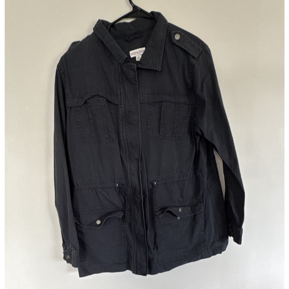 Merona Unisex Military Jacket navy Solid Pockets Zip Snap Closure XL